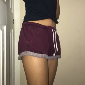Cuffed maroon pajama shorts